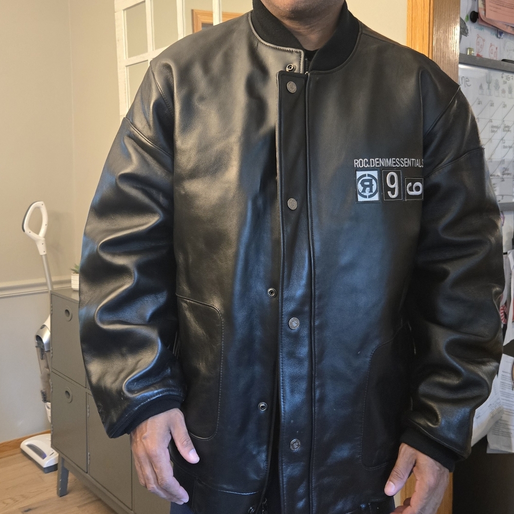 Black Leather Jacket by Rocawear XXL Vintage